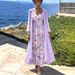 Women's Floral Print Two-Piece Dress Set, V-Neck 3/4 Sleeve Loose Fit Maxi Dress With 3d Floral Pattern, Casual Comfort Outfit_ecoleips.com
