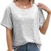 Women's Casual Sequined Off-Shoulder T-Shirt Loose Fit Short Sleeve Crew Neck Style Top_ecoleips.com
