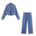 Women's Denim Shirt & Wide-Leg Jogger Pants Set - Stylish Urban Outfit For Casual & Office Wear Fashion Trends_ecoleips.com