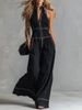 Women's Clothing Sleeveless Jumpsuit, Stand Collar Wide Leg Romper For Casual And Office Wear_ecoleips.com