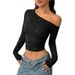 Women's Glitter Off-Shoulder Top Asymmetrical Long Sleeve Stretchy Knitted Fit Sexy Party Wear_ecoleips.com