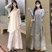 Autumn New Korean Fashion Color Block Strap Knitted Cardigan Two-Piece Maternity Dress_ecoleips.com