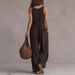 Women's V Neck Sleeveless Wide Leg Jumpsuit Casual Loose Knitted Trousers European American Style Fashionable Versatile_ecoleips.com