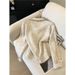 Women's Color Block Knit Cardigan Sweater With Lapel And Tie Detail Sophisticated Sweet Style New Design_ecoleips.com