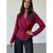 Autumn French-Style Solid-Color Long-Sleeved Shirt With Waistband For Slimming Effect, Wholesale Ice-Vein Crepe Lined Sh_ecoleips.com
