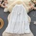 Women's Clothing Lace Embroidered Crochet Skirt Lace-Up High Waist Slimming Sweet All-Match Holiday Style Fairy Skirt_ecoleips.com