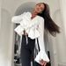 Women's Clothing Spring And Summer New Design V-neck Horn Sleeve Irregular Lace-up Ruffled Shirt_ecoleips.com
