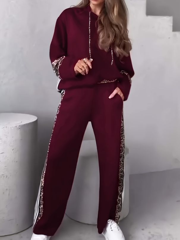Women's plus Size Leopard Print Sweatshirt And High Waisted Slim Fit Trousers Two Piece Set Autumn Fashion England Style_ecoleips.com