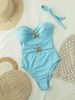 2025 European American Style Solid Color One Piece Bikini Sexy Wire-Free Beach Vacation Swimsuit for Women_ecoleips.com
