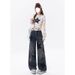 Women's Star Denim Cargo Pants, Autumn American Retro Street Style, Draped High Waist Loose Straight Wide Leg Long_ecoleips.com