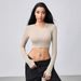 Women’s Long-Sleeve Fitness Top – Breathable Mesh Back Cutout, Stretchy Workout Tee For Yoga & Gym (3 Colors, S-L)_ecoleips.com