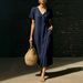 Women's Casual Fashion V Neck Dress Spring Summer Independent Website Cross Border Beach Vacation Dress_ecoleips.com
