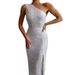 Women’s Clothing Winter New Women's Wear Pink Slit Long Skirt One Shoulder Sequined Dress_ecoleips.com