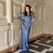 Modest Set Satin V-Neck Blouse & Flowy Skirt Set – Effortlessly Elegant Workwear Ensemble_ecoleips.com