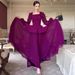 Regal Long Sleeve Dress Set – Vintage-Inspired Poly-Cotton Maxi Dress With Square Neck (S-XXL, White/Purple)_ecoleips.com