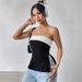 Women's Clothing Black And White Contrast Color Tube Top Elegant Temperament Commuting One Shoulder Tube Top_ecoleips.com
