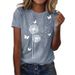 Women's Crew Neck Short-Sleeve T-Shirt, Butterfly Dandelion Print Casual Top_ecoleips.com