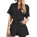 Women's Clothing Cotton And Linen Solid Color V Neck Drop Shoulder Short Sleeve Fashion Casual Loose Shorts Pocket Two Piece Set_ecoleips.com