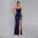 Women's Clothing New High End Banquet Evening Dress Fashionable Temperament Sexy Slim Tube Top Pleated Slit Dress_ecoleips.com