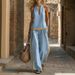 Women's Summer Casual Fashion Sleeveless Color Block Wide Leg Pants Set New European And American Style Trendy Two Piece Cross Border_ecoleips.com