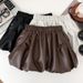 Korean-style Fashion Versatile PU Leather High-waisted Slimming Half Puffy Anti-exposure Short Skirt, A-line Skirt For_ecoleips.com