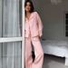 Pink Sleeve Long Pants Loose Cotton Comfortable Pajama Set European And American Autumn New Home Wear For Women_ecoleips.com