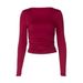 Women's Slim Fit T-Shirt European American Style Solid Color round Neck Long Sleeve Fashionable Pleated Top for Autumn 2025_ecoleips.com