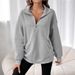 Women's Clothing Fashion Zipper Lapel Solid Color Casual Women's Sweatshirt_ecoleips.com