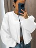 Women's Autumn/Winter Baseball Jacket Bomber Style Round Neck Drop Shoulder Lantern Sleeve Zipper Cardigan Streetwear_ecoleips.com