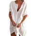 Women's Multi-Color Loose Short-Sleeved Shirts Mid-Length Solid Color Tops for European And American Fashion Foreign Trade_ecoleips.com