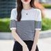 2026 Summer New Women 100% Cotton Knit Striped Round Neck T-Shirt Women Clothing Tops Short Sleeve Sweater Casual Basic Pullover_ecoleips.com