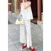 Suitable For All Seasons Wenjiu Light Embroidered Lace Edge Linen Cotton Flared Wide-Leg For Women Comfortable Elegant Hollow Out_ecoleips.com