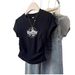 Women's Short Sleeve T-Shirt Slim Fit Letter Print Pleated Design Summer New Fashion Top_ecoleips.com