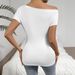 Women's Clothing Spring And Summer Pleated Oblique Collar V Neck Sexy Tops Women's Short Sleeved T Shirt_ecoleips.com