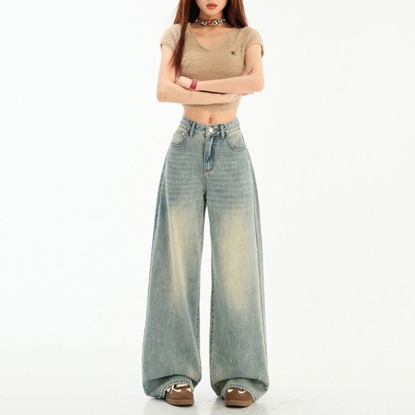 American High Street Retro Wide-leg Pants For Trendy Girls, Loose And Drapey, Distressed, Floor-length Women's Trousers,_ecoleips.com