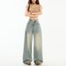 American High Street Retro Wide-leg Pants For Trendy Girls, Loose And Drapey, Distressed, Floor-length Women's Trousers,_ecoleips.com