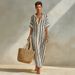Women's Striped Button Down Shirt Maxi Dress – Loose Fit Casual Beach Resort Gown For Summer 2026_ecoleips.com