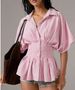 K New Waist Cinching Shirt Casual Versatile Striped Pleated Waist Cinching Slimming Versatile Top_ecoleips.com