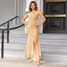 Women's fashion and sexy one-shoulder slit thigh sequined dress_ecoleips.com