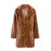 Women's Faux Fur Coat Long Sleeve Lapel Jacket Fashionable Winter Outerwear For Ladies (White, Khaki, Pink, Gray, Black, Brown)_ecoleips.com