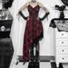 YJ Women's Dark Black Plaid Dress European American Style Irregular Patchwork Hem Summer New Arrival 2024_ecoleips.com