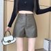 Black Pants High Waist A-line For Women Early Spring Small Stature Outer Wear PU Leather Wide-leg Ultra Shorts 2025 New_ecoleips.com
