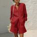 Women's Casual Linen Faux Cotton Suit Two Piece Set Loose Fit with Commuter Pockets_ecoleips.com