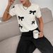 Women's Color Block Bow Detail Jacquard Sweater – Round Neck, Lightweight & Stylish (S-XL)_ecoleips.com