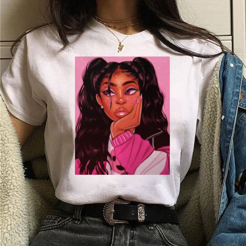 Summer Fashion Euroean And American Style Girl Ortrait Attern Trendy Rint Round Neck Short-sleeve T-shirt Women's_ecoleips.com