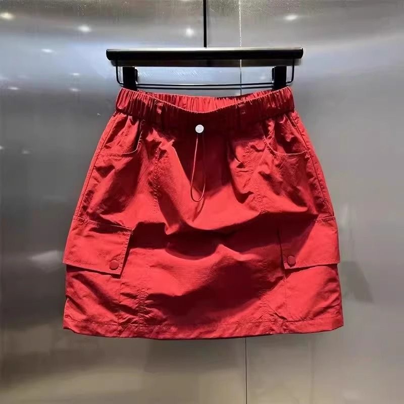 Verve Anti-Exposure A-Line Bodycon Summer Thin Multi-Pocket Drawstring Elastic Waist Casual Workwear Short Skirt For Women_ecoleips.com