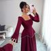 Voya Recommend! Women's Elegant And Simple Long Sleeved High-end Long Skirt Dress, Autumn And Winter Elegant And Fashionable Long Skirt_ecoleips.com