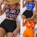Women's Clothing Tankini Print High Waist Boxer Briefs Conservative Bikini Split Swimsuit Swimwear_ecoleips.com