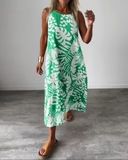 Women's Fashion Casual V-Neck Printed Sleeveless Backless Dress_ecoleips.com