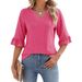 Women’S Floral Cutout Bell Sleeve Blouse – Breathable Polyester V-Neck Top, Boho Chic Loose Fit Tunic (Yellow/Red/Leopard Print, Sizes S-Xxxl)_ecoleips.com